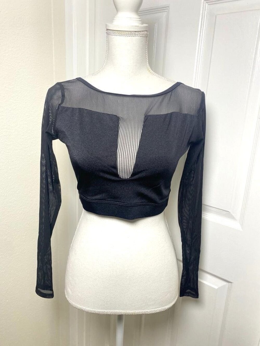 Natalie Dance Wear Crop Mesh Black Top Concerts Festivals Costumes Size Various